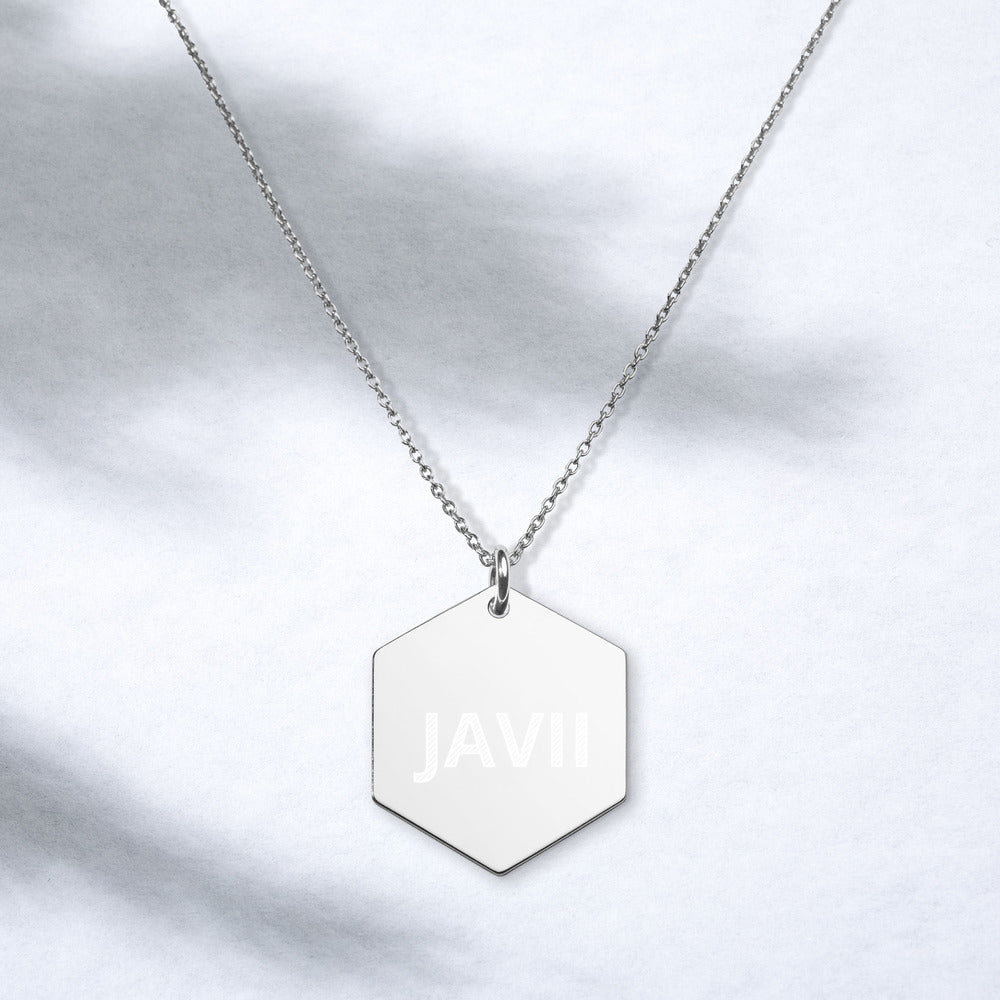 Engraved Silver Hexagon Necklace - JAVII