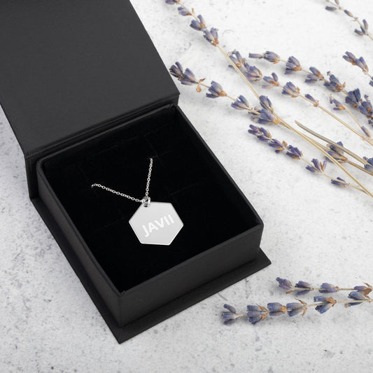 Engraved Silver Hexagon Necklace - JAVII